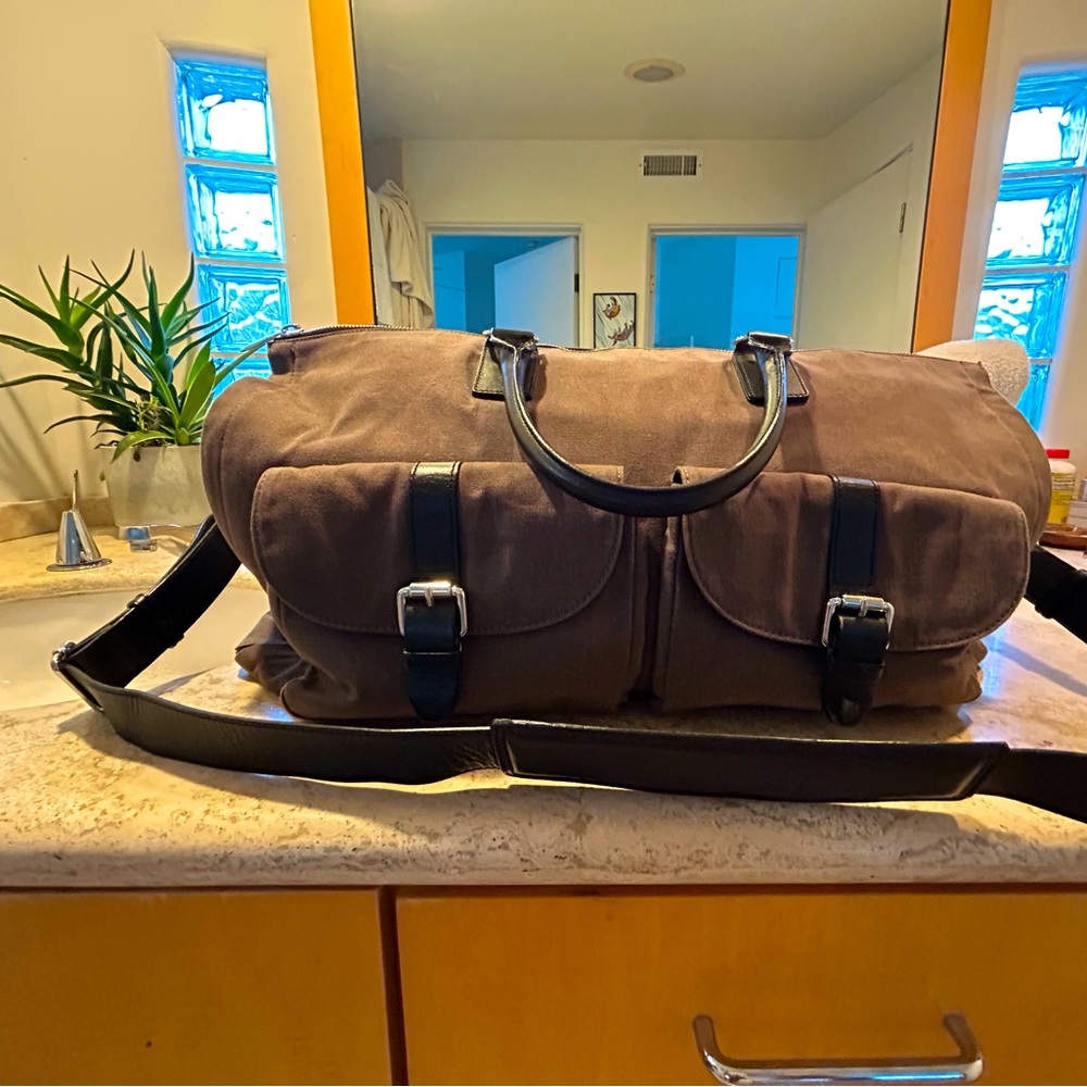Hook & Albert gray canvas garment weekender duffle bag